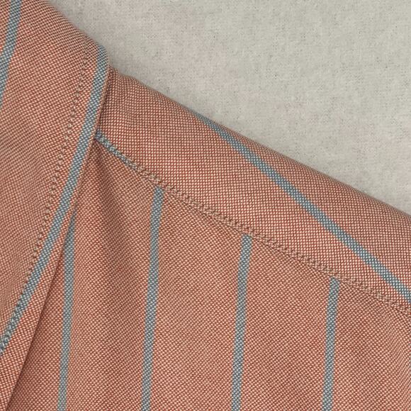 TOMMY HILFIGER Shirt Mens XL Oxford Striped Button Up Short Sleeve Cotton Orange - Picture 1 of 12